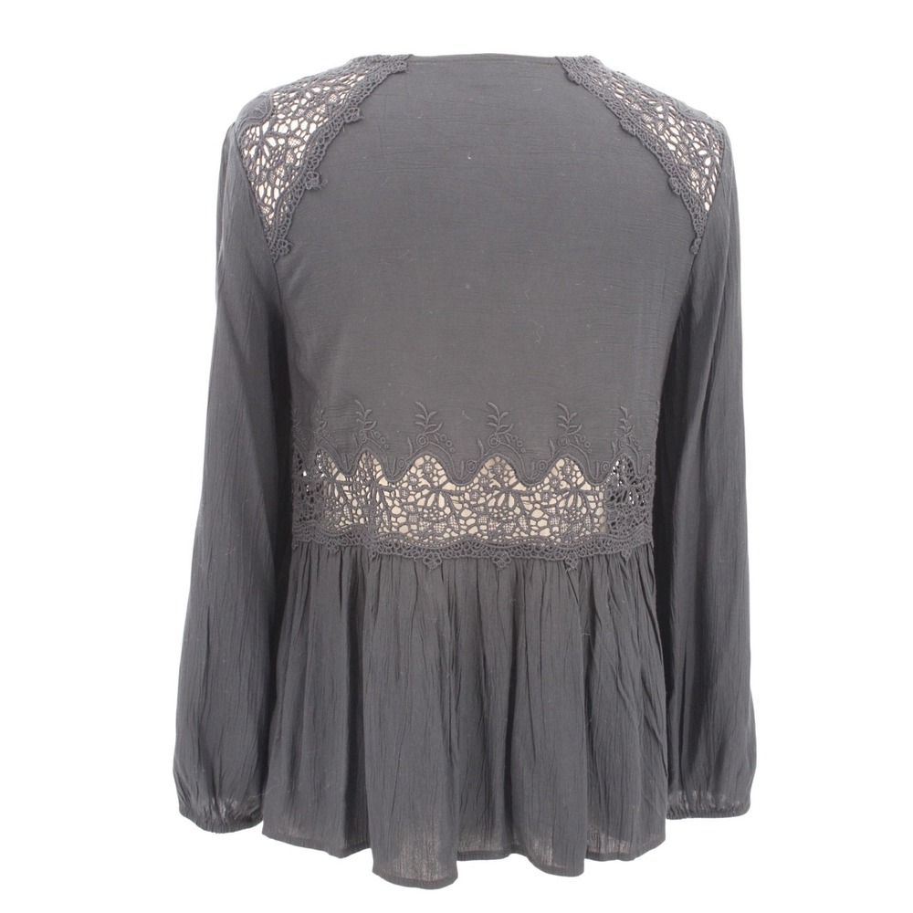 American Eagle Peasant Blouse Medium Black Embroidered Bohemian‎ Peplum Gauze - Picture 4 of 11